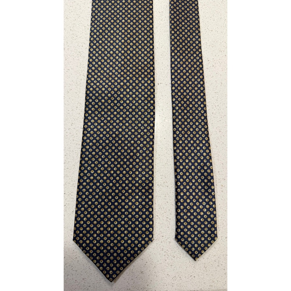 Brioni Navy Blue Gold Silk Floral Geometric Tie Handmade in Italy Mens Necktie